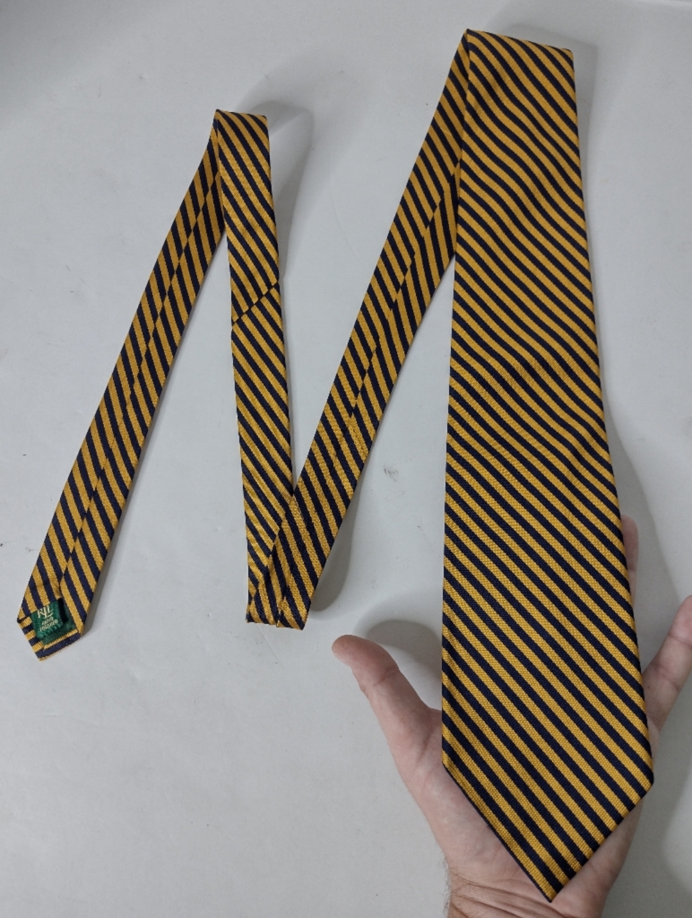 LRL Repp Tie Lauren Ralph Lauren Navy Blue & Gold Diagonally Striped Necktie 58"